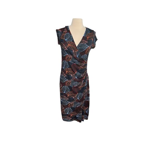 Mexicali Blues Shelby Faux Wrap Dress Black Leaf Print Slight Stretch Size Small - Picture 11 of 12